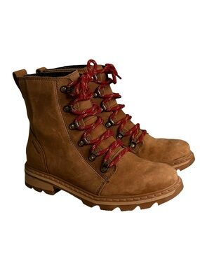 Sorel Brown Lace-Up Hiking Boots with Red Laces